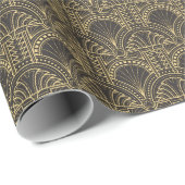 金ゴールドと黒のアールデコ ラッピングペーパー (ロールコーナー)