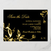 金ゴールドと黒のエレガントな結婚式は日付を保存 箔招待状 (正面)