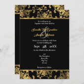 金ゴールドと黒のゴシックダマスクの結婚式 招待状 (正面/裏面)