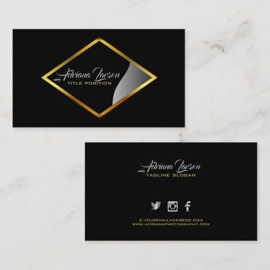 金ゴールドと黒のシャクナゲ 名刺 (正面/裏面)