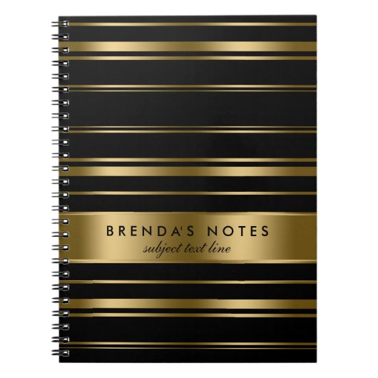 金ゴールドと黒のストライプパターン ノートブック (正面)