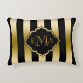金ゴールドと黒のストライプ幾何学的パターン アクセントクッション (正面)