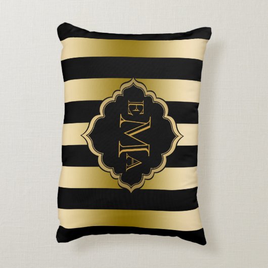 金ゴールドと黒のストライプ幾何学的パターン アクセントクッション (裏面(縦))