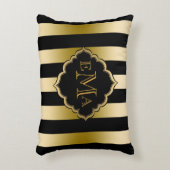 金ゴールドと黒のストライプ幾何学的パターン アクセントクッション (正面(垂直))