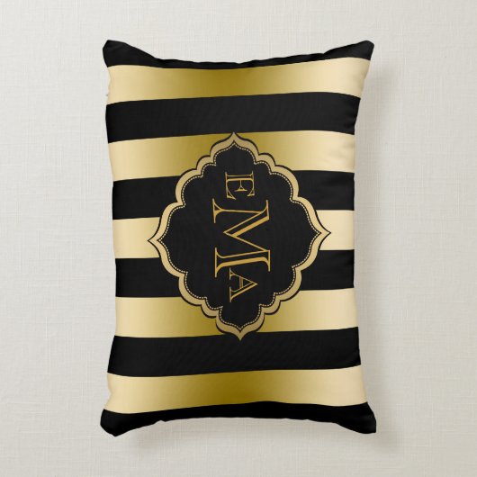 金ゴールドと黒のストライプ幾何学的パターン アクセントクッション (正面(垂直))