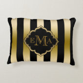 金ゴールドと黒のストライプ幾何学的パターン アクセントクッション (裏面)