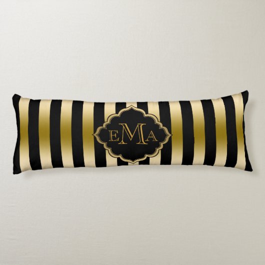 金ゴールドと黒のストライプ幾何学的パターン ボディピロー (裏面)