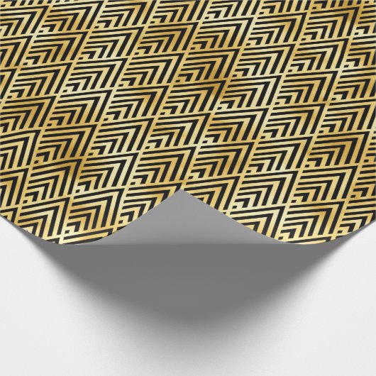 金ゴールドと黒のダイヤモンドアールデコパターン ラッピングペーパー (角)