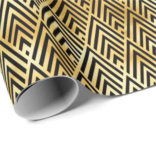 金ゴールドと黒のダイヤモンドアールデコパターン ラッピングペーパー (ロールコーナー)