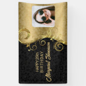 金ゴールドと黒のダマスクと写真 横断幕 (縦)