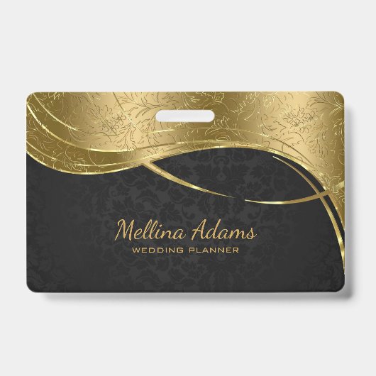 金ゴールドと黒のダマスクパターン バッジ (表面)