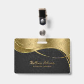 金ゴールドと黒のダマスクパターン バッジ (クリップ付き表面)