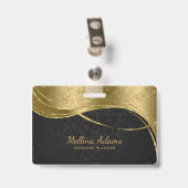 金ゴールドと黒のダマスクパターン バッジ (クリップ付き裏面)