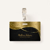 金ゴールドと黒のダマスクパターン バッジ (裏面クリップ)