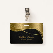 金ゴールドと黒のダマスクパターン バッジ (正面クリップ)