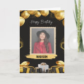 金ゴールドと黒のバルーンとプレゼント カード (正面)