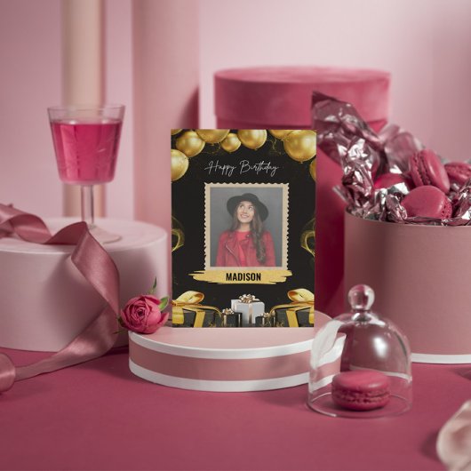 金ゴールドと黒のバルーンとプレゼント カード