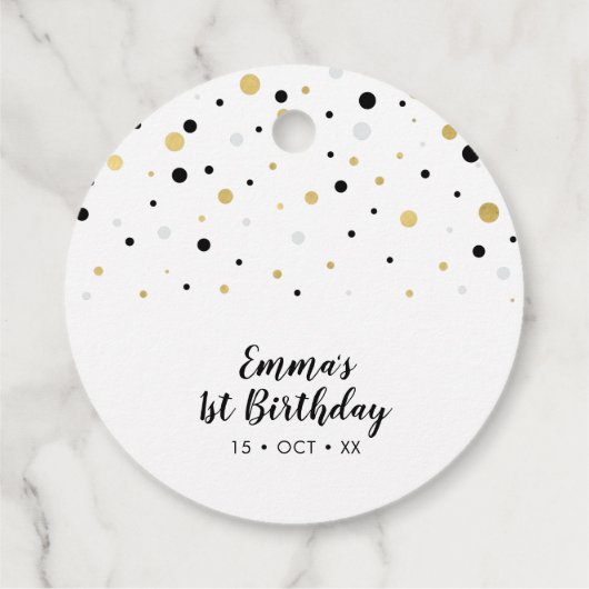 金ゴールドと黒のバルーン |パーティーありがとうメッセージカード フェイバータグ (裏面)