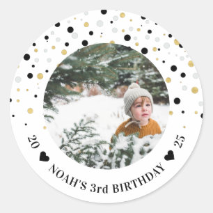 金ゴールドと黒のバルーン 男の子の誕生日パーティー写真 ラウンドシール