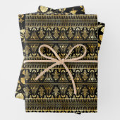 金ゴールドと黒のフローラアールデコパターン ラッピングペーパーシート (インサイチュ)