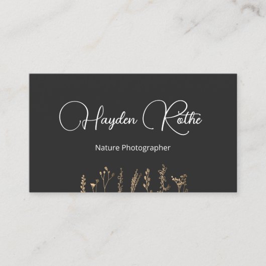 金ゴールドと黒のフローラ 名刺 (正面)