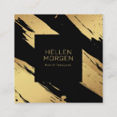 金ゴールドと黒のブラシストロークの背景 スクエア名刺 (正面)