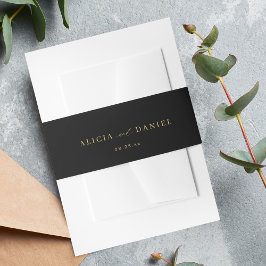 金ゴールドと黒のミニマルスクリプト結婚式招待状 招待状ベリーバンド