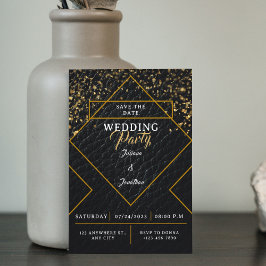 金ゴールドと黒のヴィンテージエレガント日付を保存結婚する 招待状