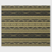 金ゴールドと黒のヴィンテージレースのパタストライプーン ラッピングペーパー (フラット)