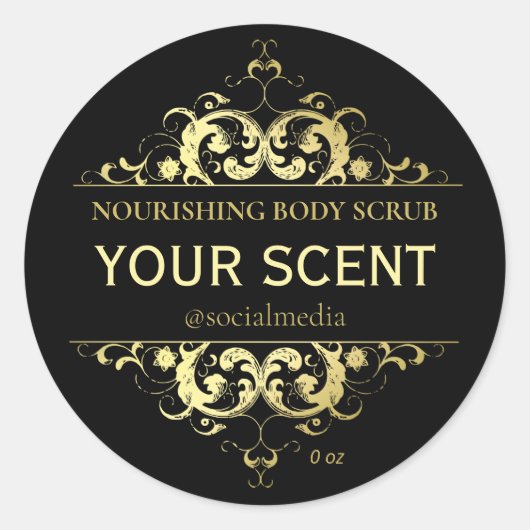 金ゴールドと黒のヴィンテージ製品ラベル ラウンドシール (正面)
