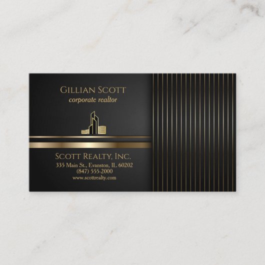 金ゴールドと黒の不動産仲介業者名刺 名刺 (正面)