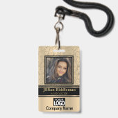 金ゴールドと黒の写真とロゴのバッジ バッジ (ストラップ付き表面)