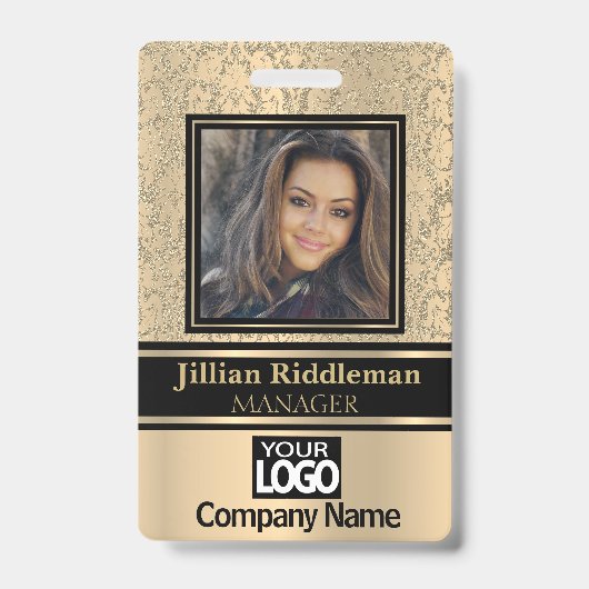 金ゴールドと黒の写真とロゴのバッジ バッジ (表面)