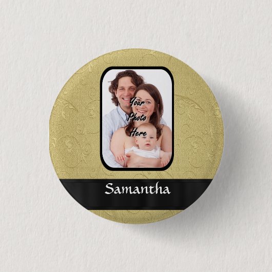 金ゴールドと黒の写真テンプレート 缶バッジ (正面)