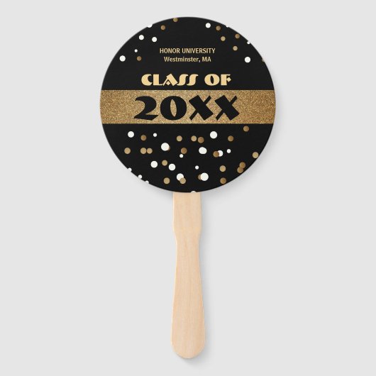 金ゴールドと黒の卒業パーソナライズされた ハンドファン (正面)