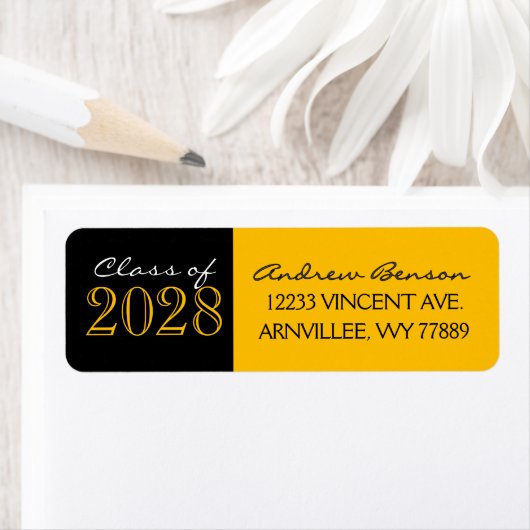 金ゴールドと黒の卒業差出人住所ラベル ラベル (インサイチュ)