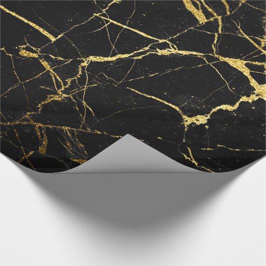金ゴールドと黒の大理石ギフトラップ ラッピングペーパー (角)