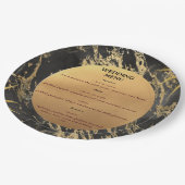 金ゴールドと黒の大理石テーマ結婚のメニュー ペーパープレート (アングル)