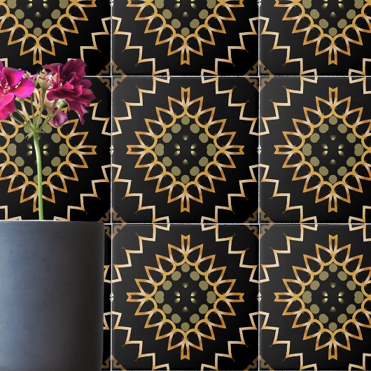 金ゴールドと黒の幾何学的な東洋アラベスク タイル