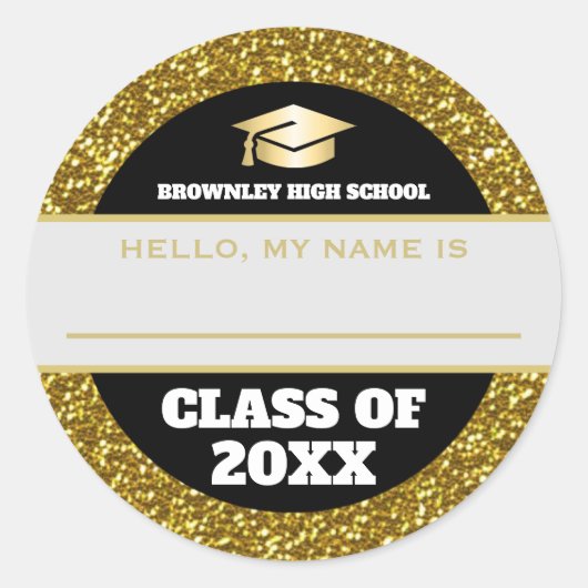 金ゴールドと黒の懇親会名タグ ラウンドシール (正面)