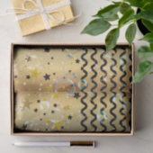 金ゴールドと黒の星の泡の波状のストライプパーティー 薄葉紙 (ギフト)