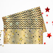 金ゴールドと黒の星の泡の波状のストライプパーティー 薄葉紙