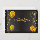 金ゴールドと黒の最初の誕生日の写真サンキューカード 招待状 (裏面)