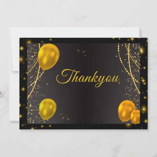 金ゴールドと黒の最初の誕生日の写真サンキューカード 招待状 (裏面)