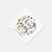 金ゴールドと黒の植物性イラストレーションクリスマス スタンダードカクテルナプキン (角)