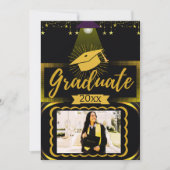 金ゴールドと黒の水平フレーム2写真卒業 招待状 (正面)