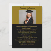 金ゴールドと黒の水平フレーム2写真卒業 招待状 (裏面)