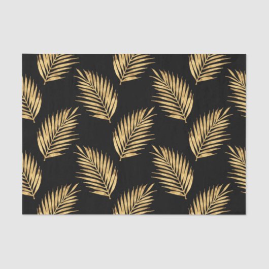 金ゴールドと黒の水色のヤシの葉のパターン 薄葉紙 (正面)