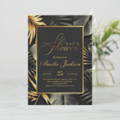 金ゴールドと黒の熱帯離れブライダルシャワー 招待状 (スタンド正面)