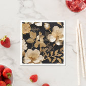 金ゴールドと黒の白い花柄 スタンダードカクテルナプキン (インサイチュ)